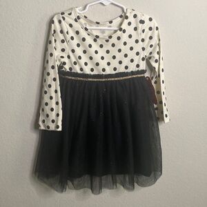 NWT toddler girl Black White polka dot Long sleeve tutu dress size 3T